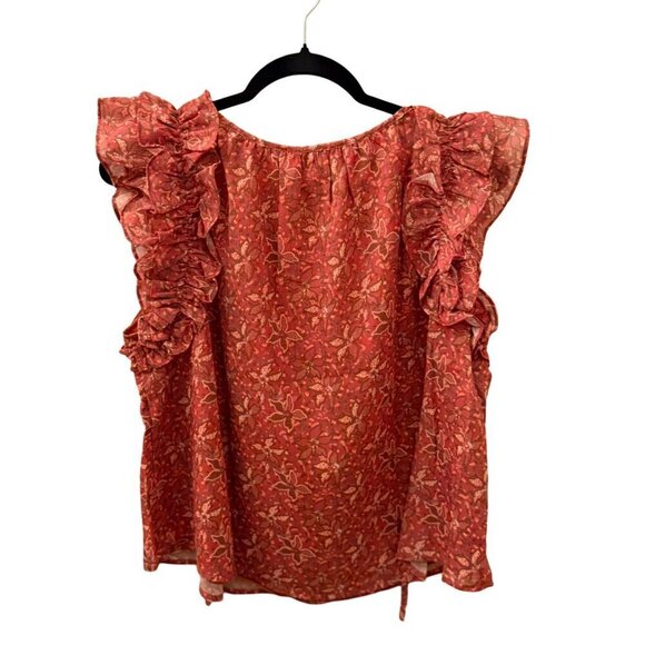 Aureum Women's Floral Ruffle Top Boho Style Size L 100% Rust/Orange - Picture 3 of 10